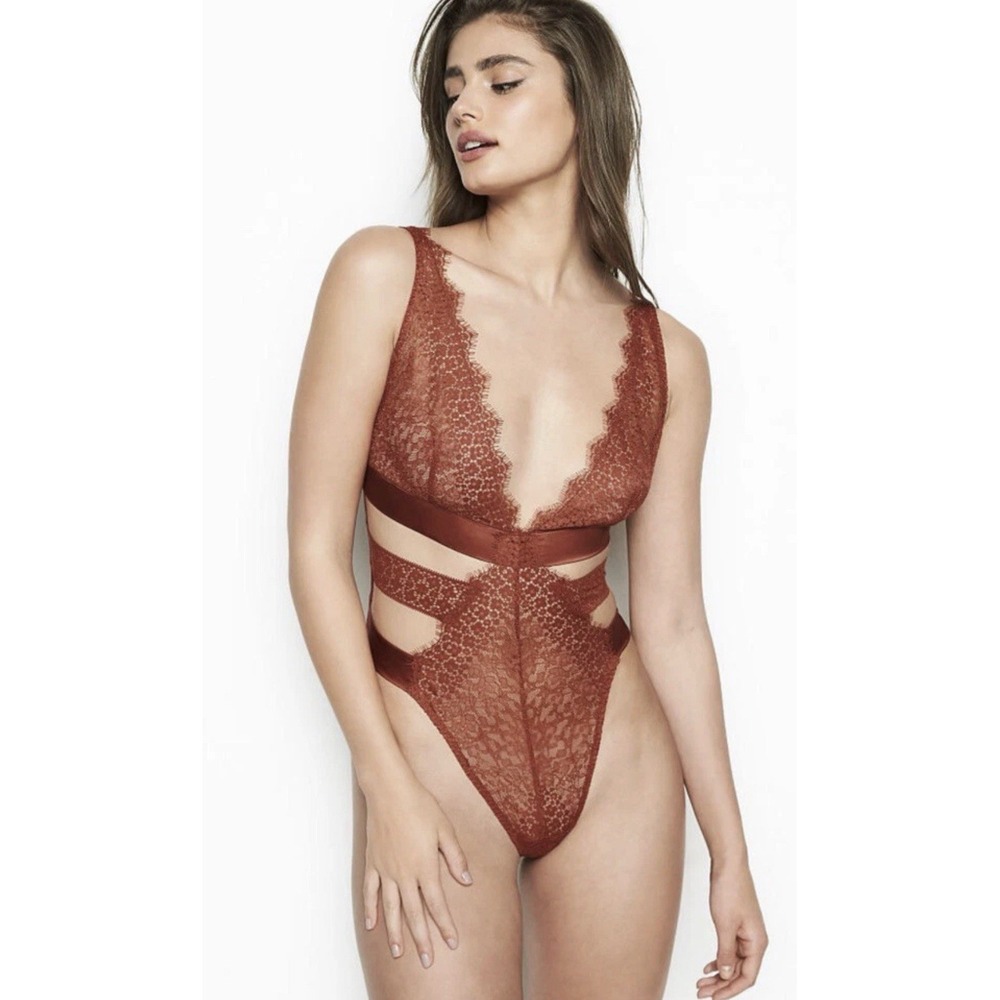 Victoria's Secret Very Sexy Lingerie M Banded Plunge Teddy Sienna Color MEDIUM